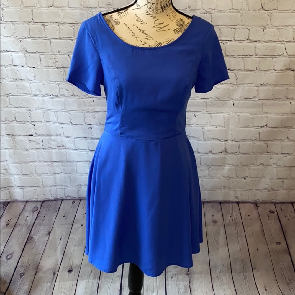 Lush skater mini dress royal blue scoop neck small